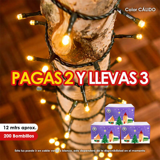 Luz LED lineal navideña cable de 12mtrs x200 Bombillos Color Cálido 1 $35.000 PAGAS 2 Y LLEVAS 3