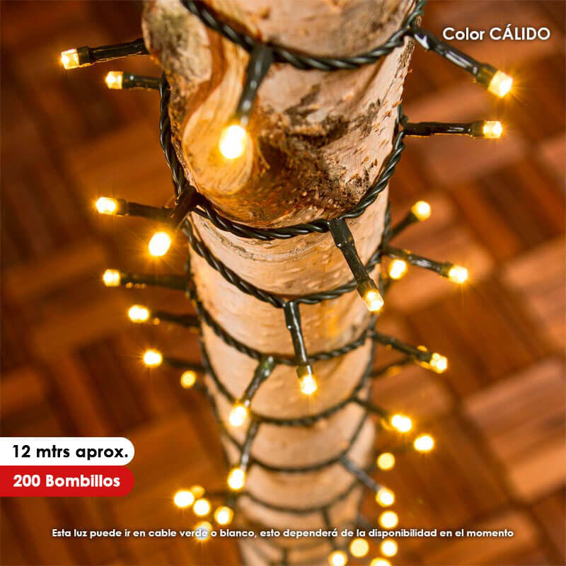 Luz LED lineal navideña cable de 12mtrs x200 Bombillos Color Cálido