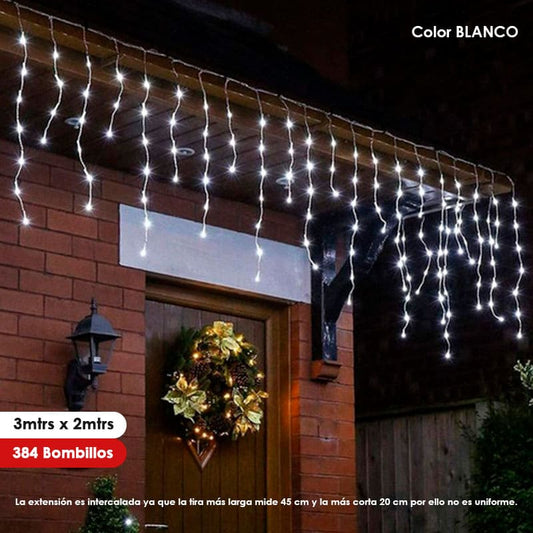 Luz de navidad tipo Lluvia 3mts x 2mts 384LED Color Blanco