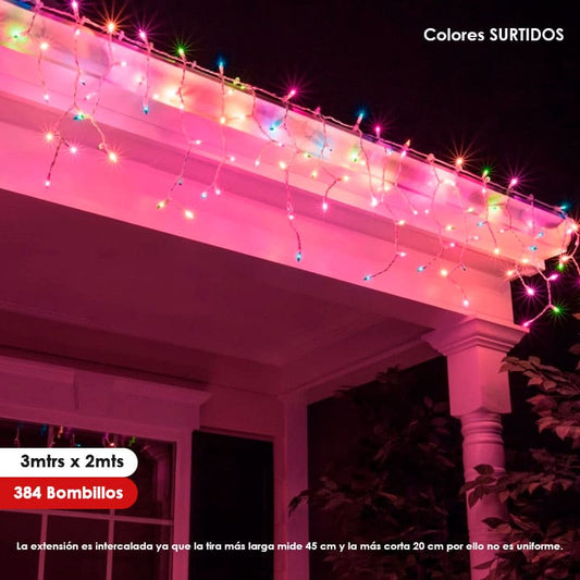 Luz de navidad tipo Lluvia 3mts x 2mts 384LED Colores Surtidos