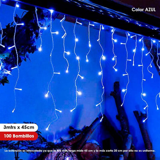 Luz de navidad tipo Lluvia 3mts x 45cm 100LED Color Azul