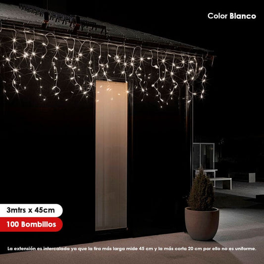 Luz de navidad tipo Lluvia 3mts x 45cm 100LED Color Blanco