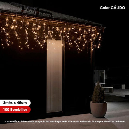 Luz de navidad tipo Lluvia 3mts x 45cm 100LED Color Cálido