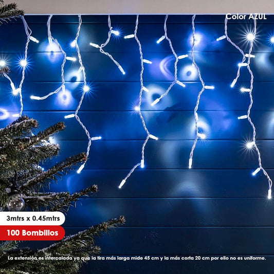 Luz de navidad tipo Lluvia 3mts x 45cm 100LED Color Azul