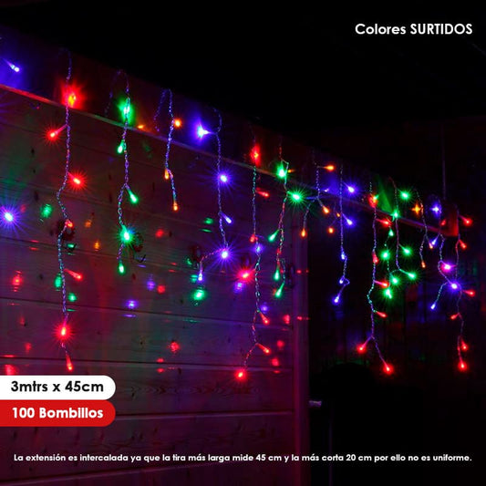 Luz de navidad tipo Lluvia 3mts x 45cm 100LED Colores Surtidos
