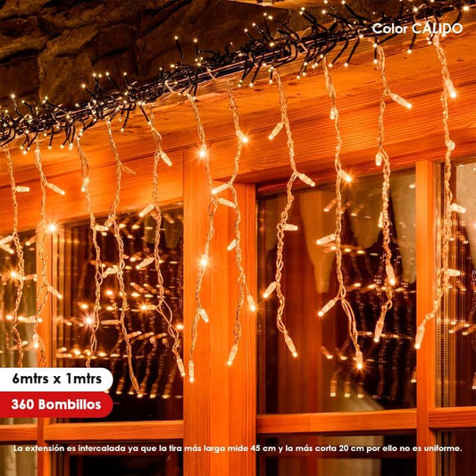 Luz de navidad tipo Lluvia 6mts x 1mt 360LED Color Cálido