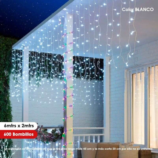 Luz de navidad tipo Lluvia 6mts x 2mts 600LED Color Blanco