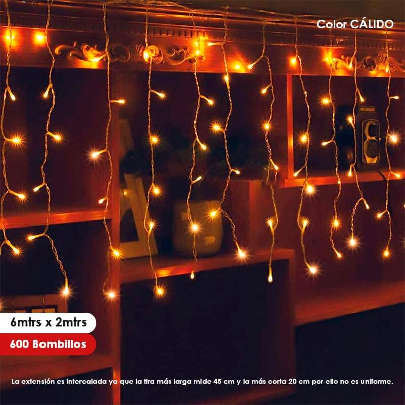 Luz de navidad tipo Lluvia 6mts x 2mts 600LED Color Cálido