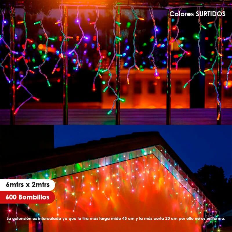 Luz de navidad tipo chorro 6mts x 2mts 600LED Colores Surtidos