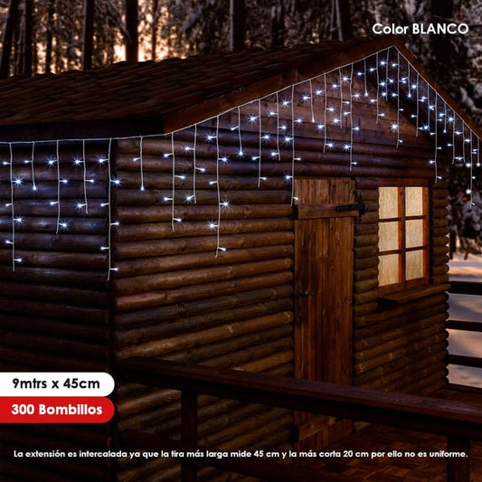 Luz de navidad tipocortina 9mts x 45cm 300LED Color Blanco