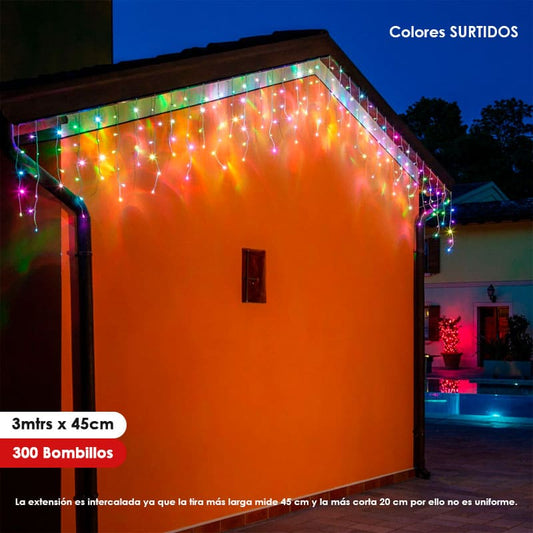 Luz de navidad tipo Lluvia 9mts x 45cm 300LED Colores Surtidos