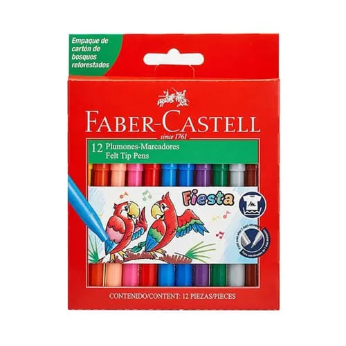 Plumones fiesta empaque de carton -FABER CASTELL- X12 Colores
