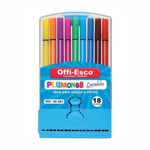 Plumones lavables -OFFIESCO- X18 Colores