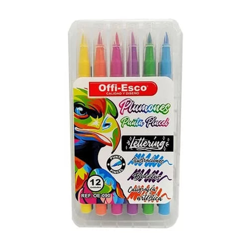Plumones punta pincel -OFFIESCO- x 12 Colores
