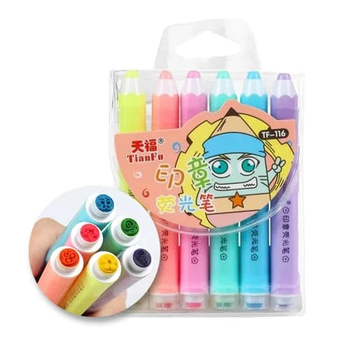 Resaltadores en forma de lapiz con sello integrado x6 Colores
