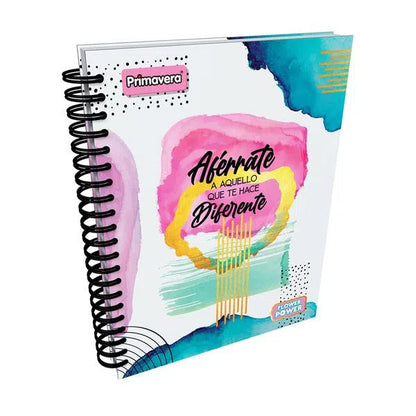 Agenda Argollada grande 5 MATERIAS FEMENINO pasta dura FLOWER POWER AFÉRRATE... CUADRICULADO