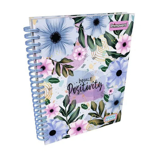 Agenda Argollada grande 7 MATERIAS FEMENINO pasta dura FLOWER POWER INHALE POSITIVITY CUADRICULADO