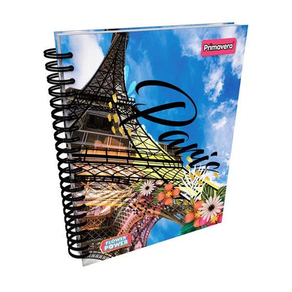 Agenda Argollada grande 7 MATERIAS FEMENINO pasta dura FLOWER POWER PARÍS FLORES CUADRICULADO