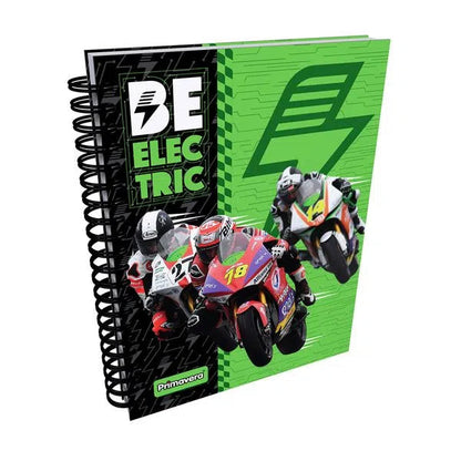 Agenda Argollada grande 7 MATERIAS MASCULINO pasta dura MOTO GP BE ELECTRIC FONDO VERDE CUADRICULADO