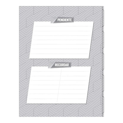 Agenda Argollada grande 7 MATERIAS MASCULINO pasta dura SOLID COLORS TEXTURA CAMUFLAJE GRIS CUADRICULADO