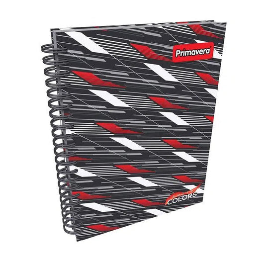 Agenda Argollada grande 7 MATERIAS MASCULINO pasta dura SOLID COLORS FONDO GRIS FRANJAS BLANCAS Y ROJAS CUADRICULADO