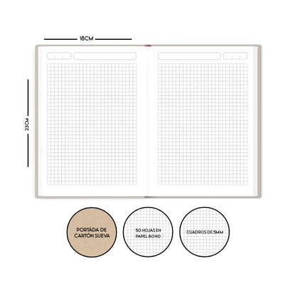 Cuaderno cosido grande de 50 hojas cuadriculado 23CM X 18 #NIÑOFAMA